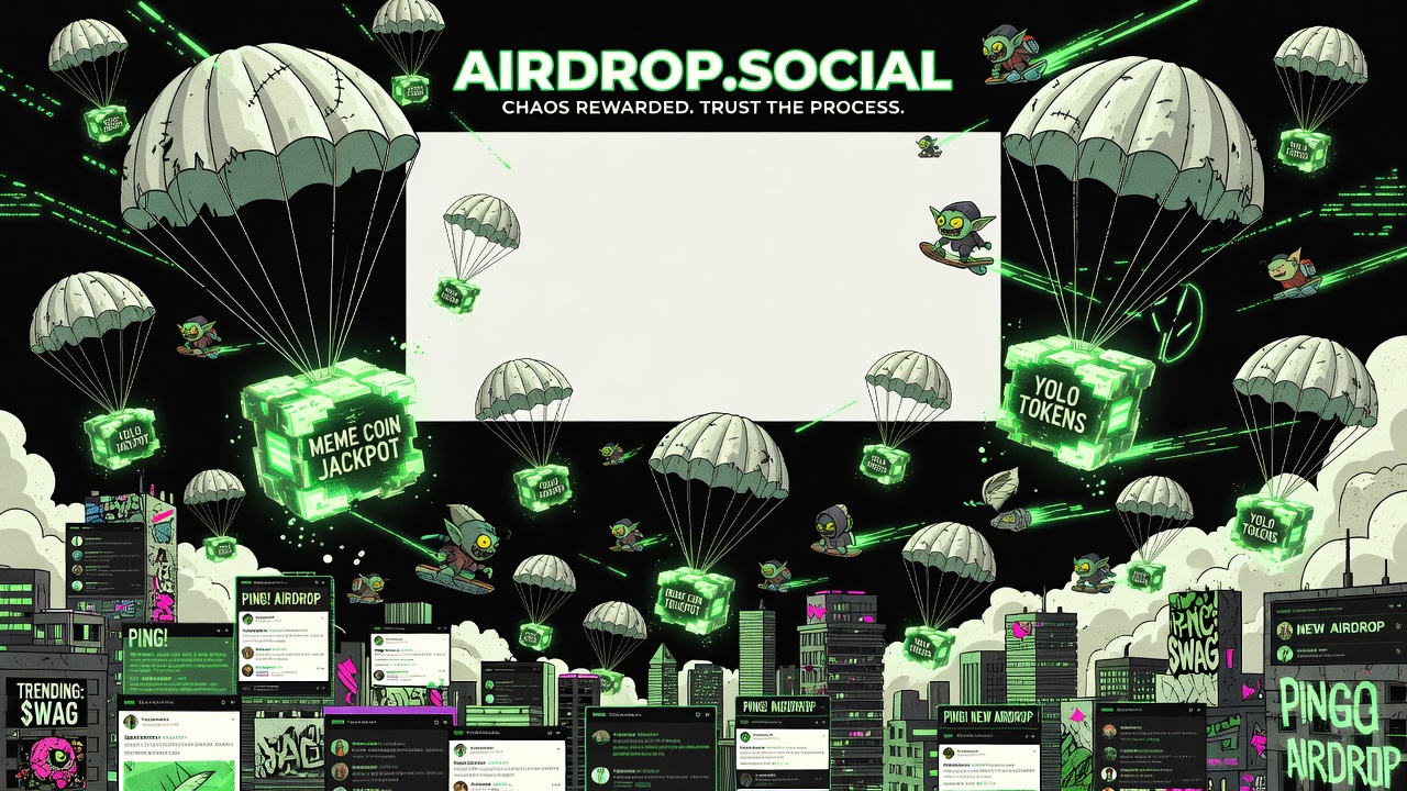 Airdrop crates raining over a degen social feed city